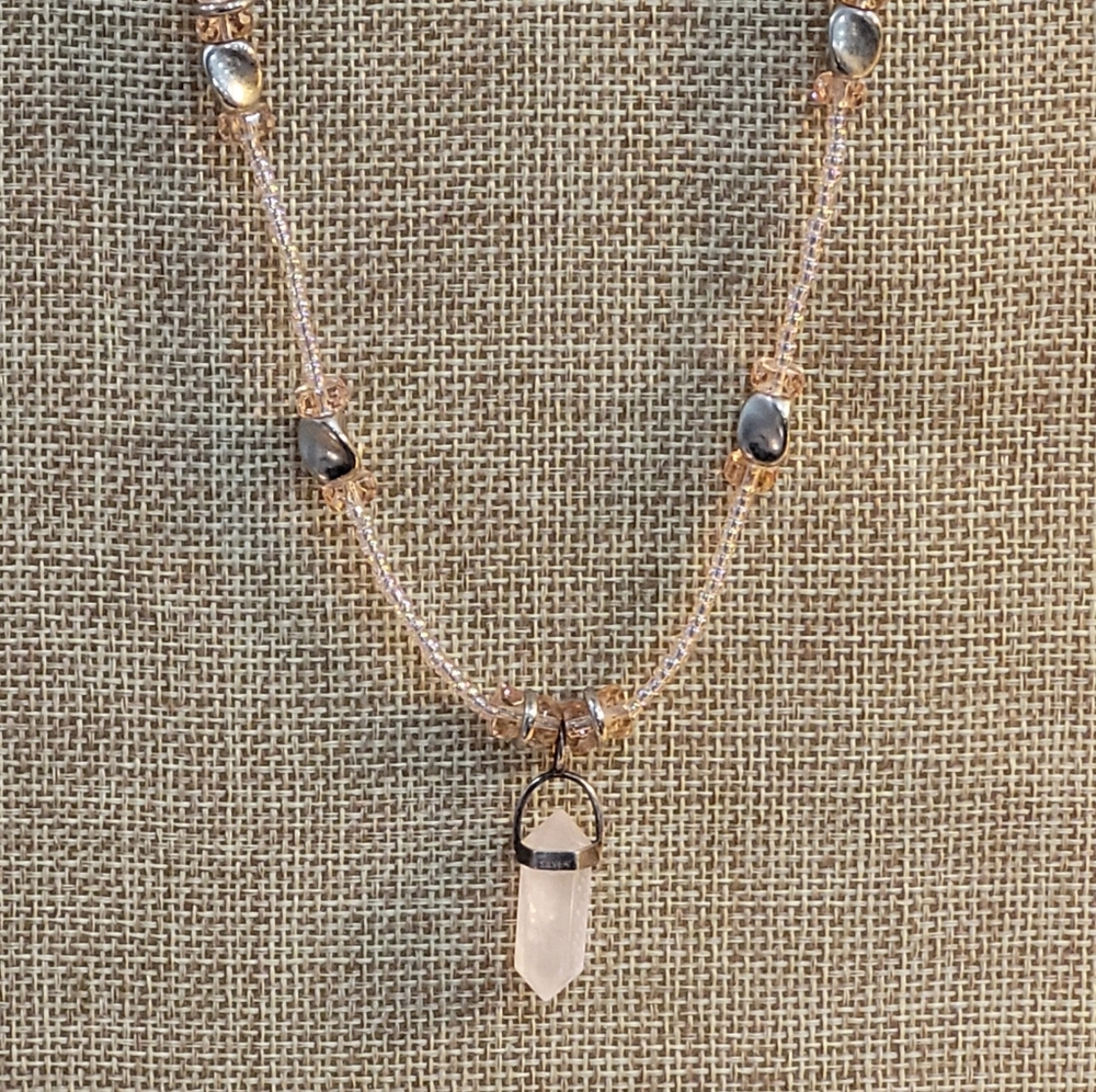 Rose Quartz Pendant on Beaded Necklace